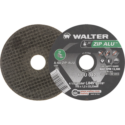 Meule &agrave; tronçonner Zip Alu, 4-1/2" x 3/64", Arbre de 7/8", Type 1, Oxyde d'aluminium, 13 300 Tr/min Distribution Industrielle GC