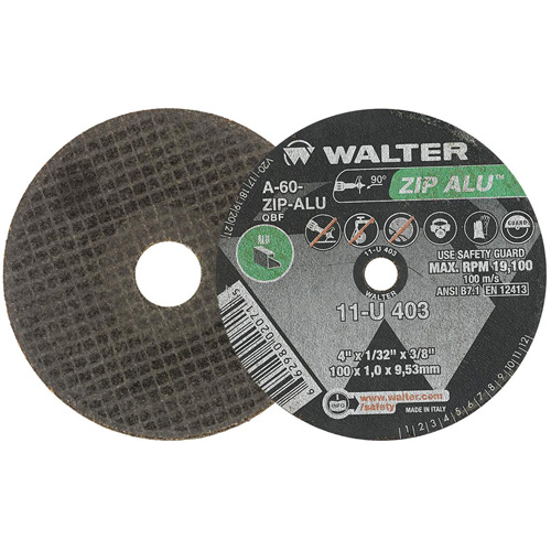 ZIP ALU Cutting Wheel, 4" x 1/32", 3/8" Arbor, Type 1, Aluminum Oxide, 19100 RPM Distribution Industrielle GC