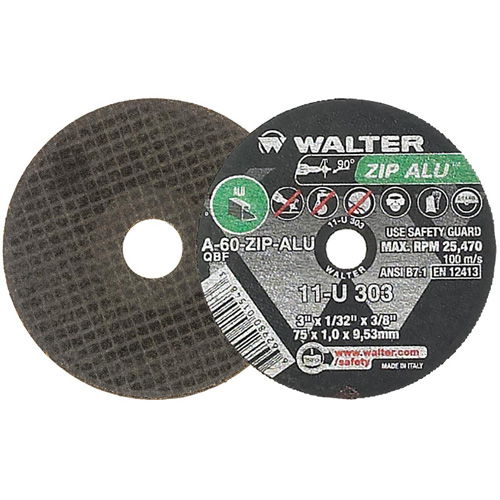 ZIP ALU Cutting Wheel, 3" x 1/32", 3/8" Arbor, Type 1, Aluminum Oxide, 25470 RPM Distribution Industrielle GC