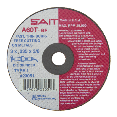Cut-Off Wheel (A36T), 3" x 0.035", 3/8" Arbor, Type 1, Aluminum Oxide, 25000 RPM Distribution Industrielle GC