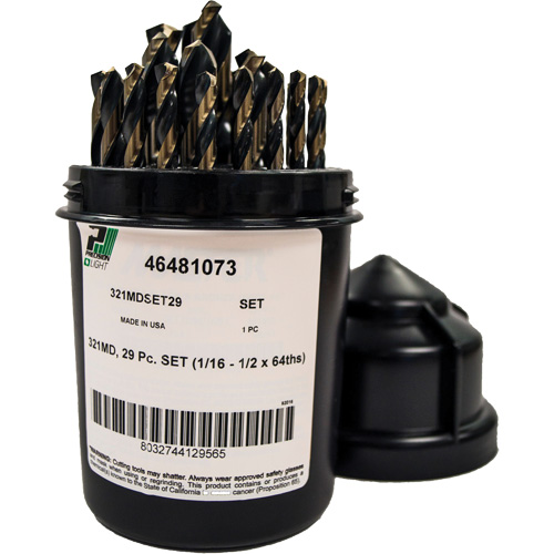 Mechanics Length Jobber Drill 135° - 1/16" to 1/2" by 1/64", 29 Pieces, High Speed Steel Distribution Industrielle GC