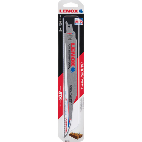 Lame de scie alternative pour d&eacute;molitions, Carbure, 6 Dents par pouce, 9" lo x 1" la Distribution Industrielle GC
