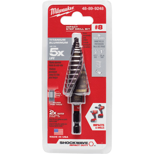 #8 Shockwave Impact Duty Step Drill Bit, 1/2" - 1" , 1/16" Increments, Titanium Distribution Industrielle GC