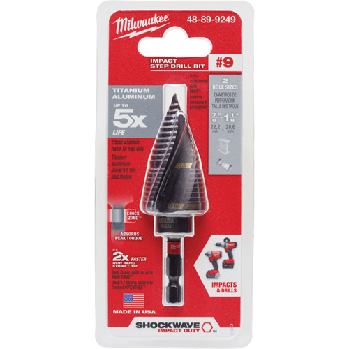 #9 Shockwave Impact Duty Step Drill Bit, 7/8" - 1-1/8" , 1/4" Increments, Titanium Distribution Industrielle GC