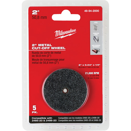 Disque &agrave; tronçonner pour meuleuse &agrave; angle droit M12 Fuel, 2" x 0,04", Arbre de 1/4", Type 1, Oxyde d'aluminium, 21000 Tr/min Distribution Industrielle GC