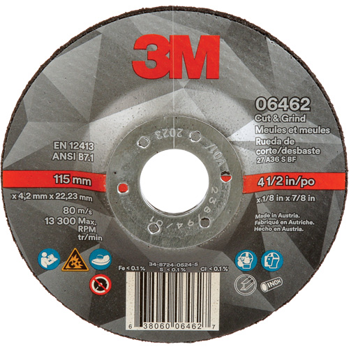 Meule &agrave; tronçonner, 4-1/2" x 1/8", Arbre de 7/8", Type 27, C&eacute;ramique Distribution Industrielle GC