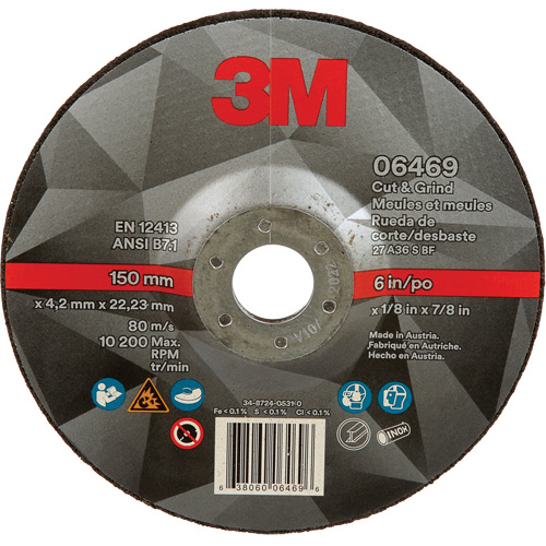 Meule &agrave; tronçonner, 6" x 1/8", Arbre de 7/8", Type 27, C&eacute;ramique Distribution Industrielle GC