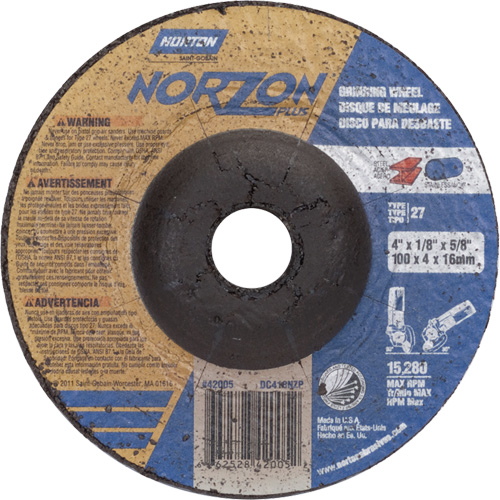 NorZon Plus SGZ Grinding Wheel, 4" x 1/8", 5/8" Arbor, Ceramic Alumina, Type 27 Distribution Industrielle GC