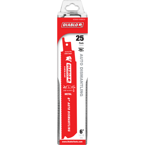 Reciprocating Blade for Auto Dismantling, Bi-Metal, 14-18 TPI, 6" L x 1" W Distribution Industrielle GC