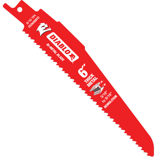 Reciprocating Blade for Thick Metal/Demolition, Bi-Metal, 8-10 TPI, 6" L Distribution Industrielle GC