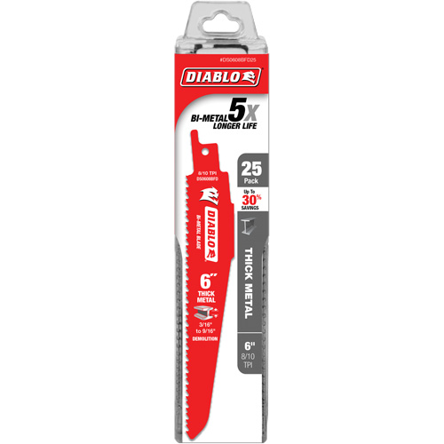Reciprocating Blade for Thick Metal/Demolition, Bi-Metal, 8-10 TPI, 6" L Distribution Industrielle GC