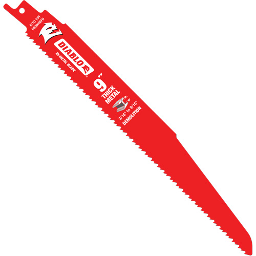 Reciprocating Blade for Thick Metal/Demolition, Bi-Metal, 8-10 TPI, 9" L Distribution Industrielle GC