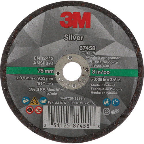 Meule &agrave; tronçonner Silver, 3" x 0,04", Arbre de 3/8"-24, Type 1, C&eacute;ramique, 25645 Tr/min Distribution Industrielle GC