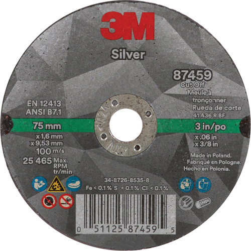 Meule &agrave; tronçonner Silver, 3" x 0,06", Arbre de 3/8"-24, Type 1, C&eacute;ramique, 25645 Tr/min Distribution Industrielle GC