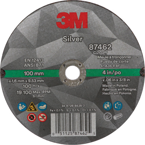 Meule &agrave; tronçonner Silver, 4" x 0,06", Arbre de 3/8"-24, Type 1, C&eacute;ramique, 19100 Tr/min Distribution Industrielle GC