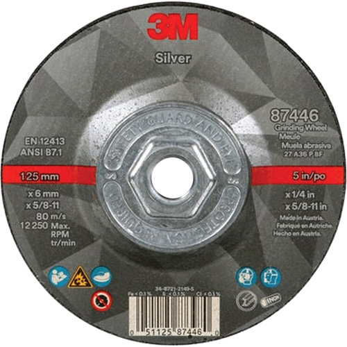 Quick Change Silver Depressed Centre Grinding Wheel 87446, 5" x 1/4", 5/8"-11 Arbor, Type 27, Ceramic Distribution Industrielle GC