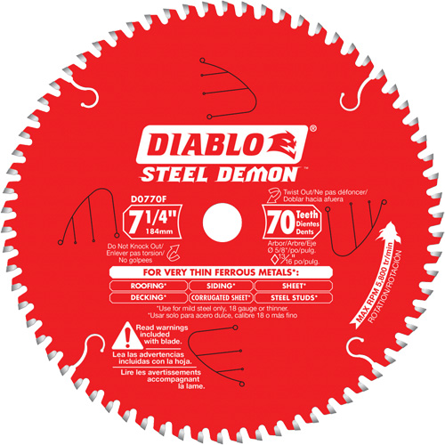 Lame de scie &agrave; d&eacute;couper Steel Demon, 7-1/4", 70 dents, Pour M&eacute;tal Distribution Industrielle GC