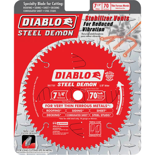 Lame de scie &agrave; d&eacute;couper Steel Demon, 7-1/4", 70 dents, Pour M&eacute;tal Distribution Industrielle GC