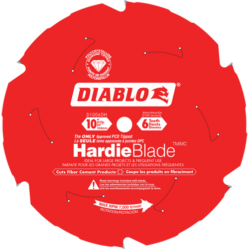 Lame de scie &agrave; d&eacute;couper HardieBlade, 10", 6 dents, Pour B&eacute;ton de fibre Distribution Industrielle GC