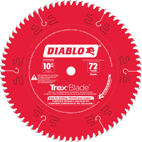 Trex&reg; Blade Cutting Saw Blade, 10", 72 Teeth, Plastic/Composite Decking Use Distribution Industrielle GC