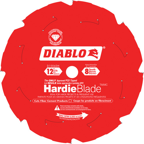 Lame de scie &agrave; d&eacute;couper HardieBlade, 12", 8 dents, Pour B&eacute;ton de fibre Distribution Industrielle GC