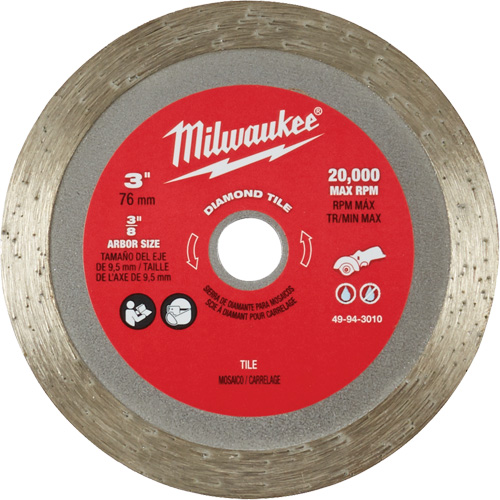 Tile Blade, 3" x 3/8" Arbor, Diamond, 20000 RPM Distribution Industrielle GC