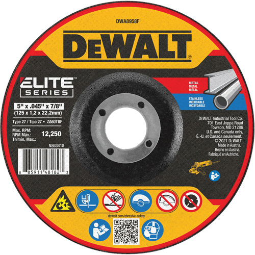 Elite Series Metal Cut-Off Wheel, 5" x 0.045", 7/8" Arbor, Zirconia Alumina, Type 27 Distribution Industrielle GC