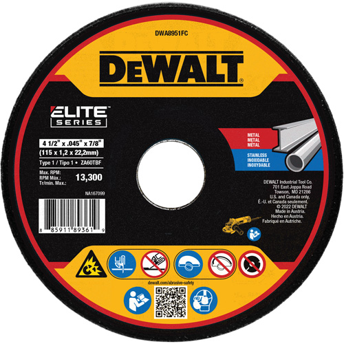 Meule de tronçonnage des m&eacute;taux XP, 4-1/2" x 0,045", Arbre 7/8", C&eacute;ramique, Type 1 Distribution Industrielle GC
