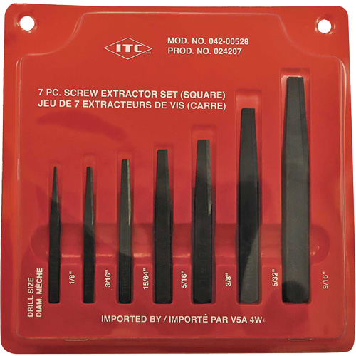 ISE-7 7-Piece Square Screw Extractor Set, For Screw Size 1/8" - 9/16" Distribution Industrielle GC