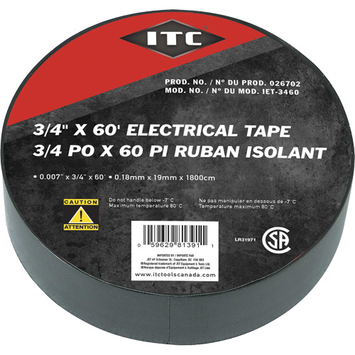 IET-3460 Ruban isolant, Ruban &eacute;lectrique, Rubans isolant, 19 mm (3/4") x 18,28 m (60'), Noir Distribution Industrielle GC