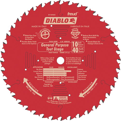 Lames de scie - Usage universel, 10", 40 dents, Pour Bois Distribution Industrielle GC