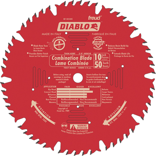 Lames de scie pour entrepreneur - Lames de scie combinaison, 10", 50 dents, Pour Bois Distribution Industrielle GC