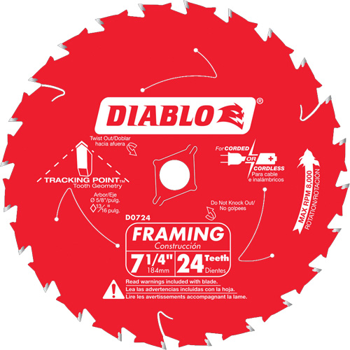 Lame de scie &agrave; charpente, 7-1/4", 24 dents, Pour Bois Distribution Industrielle GC