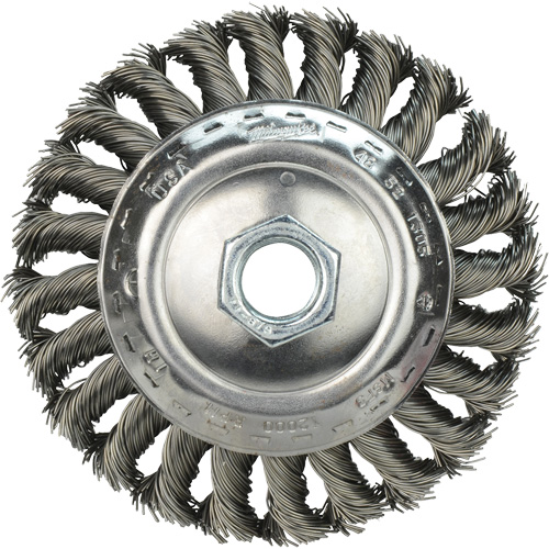 Brosse &agrave; fils nou&eacute;s biseaut&eacute;e, 4" dia., Fils 0,023", Arbre 5/8"-11 Distribution Industrielle GC