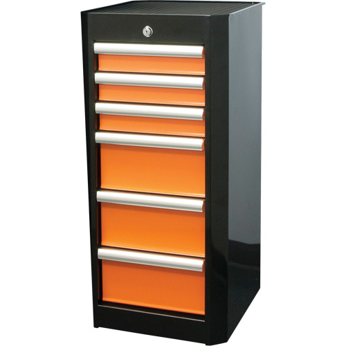 Side Rider Tool Drawer, 6 Drawers, 16" W x 18" D x 34" H, Black/Orange Distribution Industrielle GC