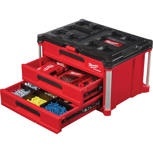Boîte &agrave; outils avec 3 tiroirs Packout, 16-1/3" x 14-1/3" x 22-1/5", Noir/Rouge Distribution Industrielle GC