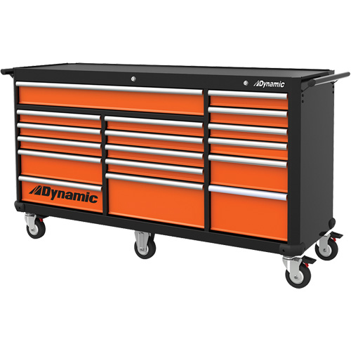 Armoire roulante, 17 tiroirs, 71" la x 24" p x 41" h, Noir/Orange Distribution Industrielle GC