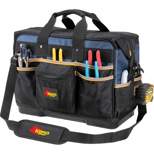 Sac &agrave; outils ferm&eacute; pour entrepreneurs &agrave; base moul&eacute;e, Polyester balistique, 29 pochettes, Noir/Bleu Distribution Industrielle GC