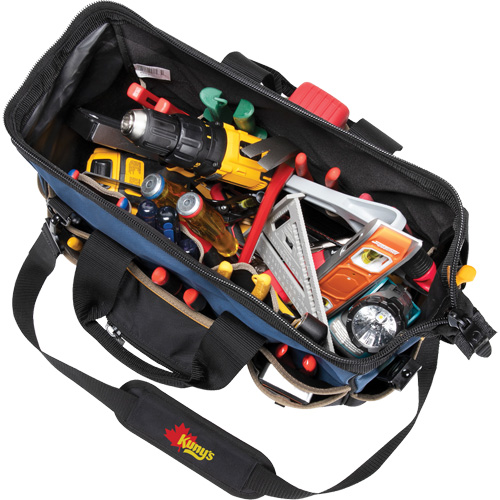 Sac &agrave; outils fourre-tout Big-Mouth &agrave; base moul&eacute;e, Polyester balistique, 23 pochettes, Noir/Bleu Distribution Industrielle GC