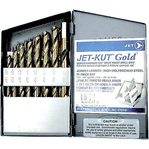 Jeu de forets de premi&egrave;re qualit&eacute; GF21R Jet-Kut GOLD, 21 morceaux, Acier Distribution Industrielle GC