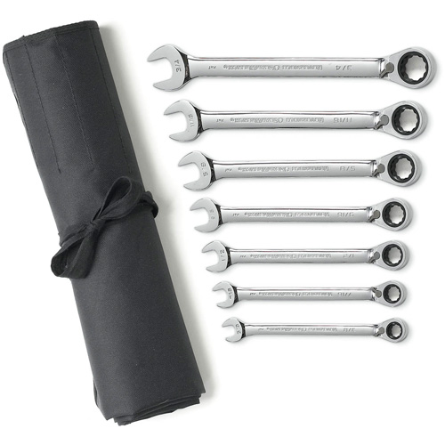 72-Tooth 12 Point Reversible Ratcheting SAE Wrench Set with Tool Roll, Combination, 7 Pieces, Imperial Distribution Industrielle GC