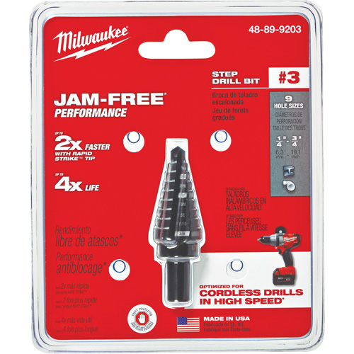 Foret &eacute;tag&eacute; no 3, 1/4" - 3/4", Incr&eacute;ments de 1/16", Acier rapide Distribution Industrielle GC