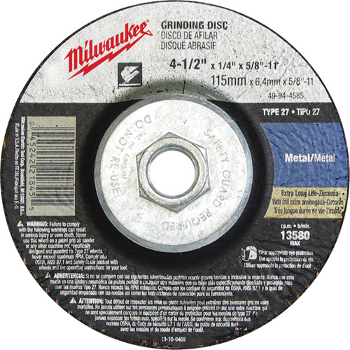 Grinding Wheel, 4-1/2" x 1/8", 5/8"-11 Arbor, Aluminum Oxide, Type 27 Distribution Industrielle GC