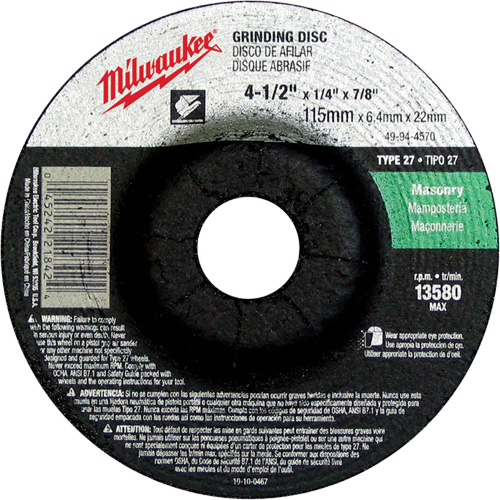 Grinding Wheel, 4-1/2" x 1/4", 7/8" Arbor, Silicon Carbide, Type 27 Distribution Industrielle GC