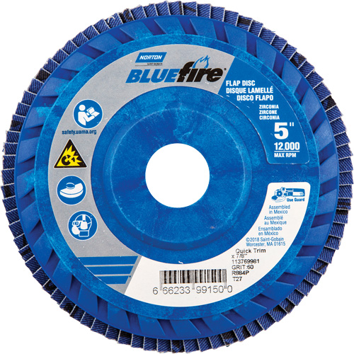 BlueFire R884P Coarse Grit Flap Disc, 5" x 7/8", Type 27, 60 Grit, Zirconia Alumina Distribution Industrielle GC
