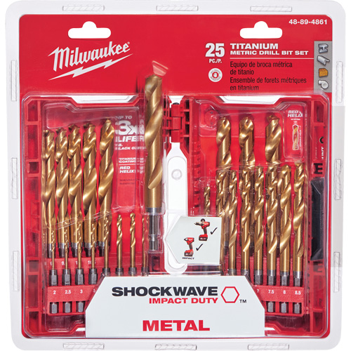 Shockwave Red Helix Metric Drill Bit Set, 25 Pieces, Titanium Distribution Industrielle GC