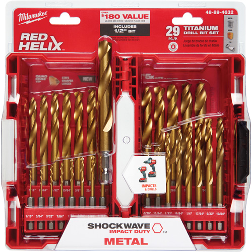 Shockwave Red Helix Drill Bit Set, 29 Pieces, Titanium Distribution Industrielle GC