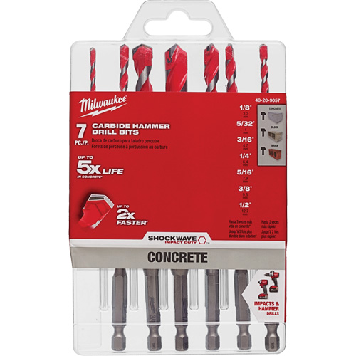 Grand jeu de forets pour perceuse &agrave; percussion Shockwave, 7 morceaux, Carbure Distribution Industrielle GC