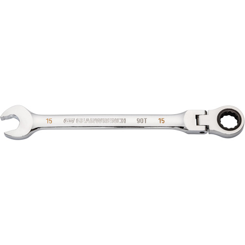 90-Tooth Flex Head Ratcheting Combination Wrench, 12 Point, 15 mm, Chrome Finish Distribution Industrielle GC