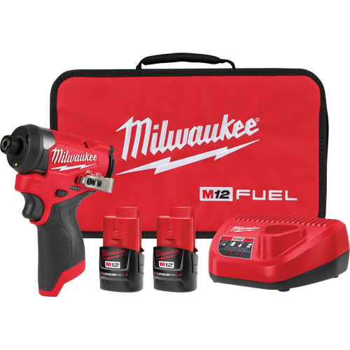 Ensemble de tournevis &agrave; percussion hex M12 Fuel, 1/4", 1500 lb-po Couple max., 12 V, Lithium-ion Distribution Industrielle GC